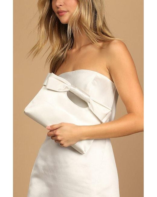 Lulus White Total Romantic Satin Bow Clutch