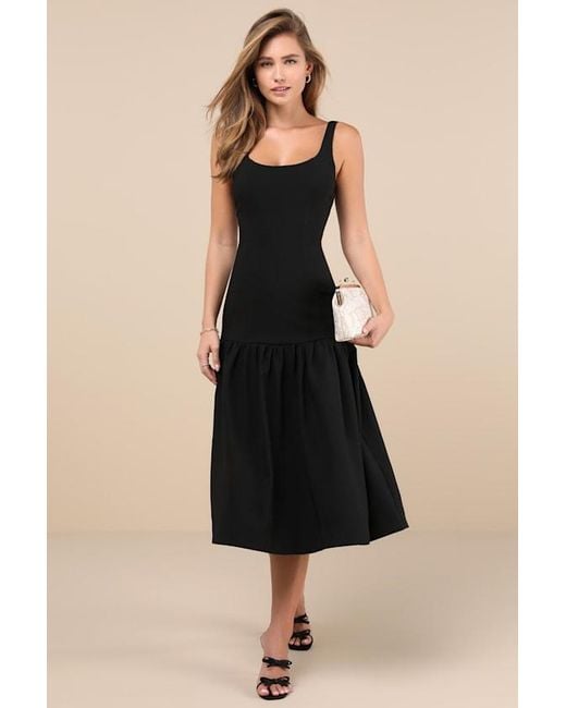 Rare London Black Elegant Influence Sleeveless Drop Waist Midi Dress