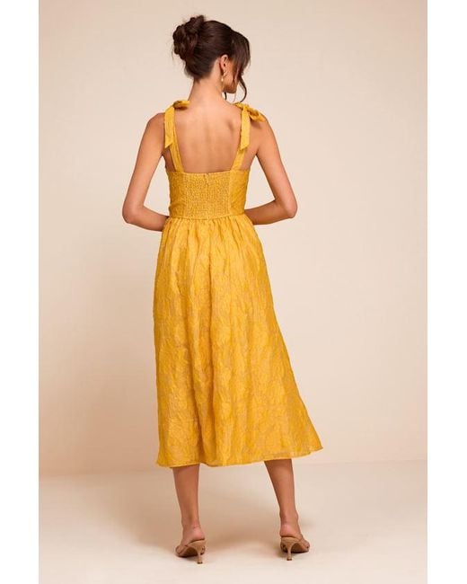 Lulus Yellow Loveliest Muse Burnout Floral Tie-Strap Midi Dress
