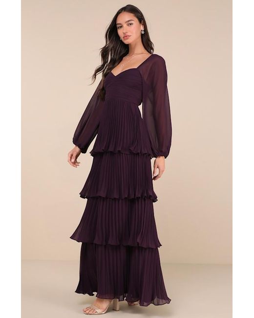 Lulus Purple Impactful Elegance Tiered Balloon Sleeve Maxi Dress