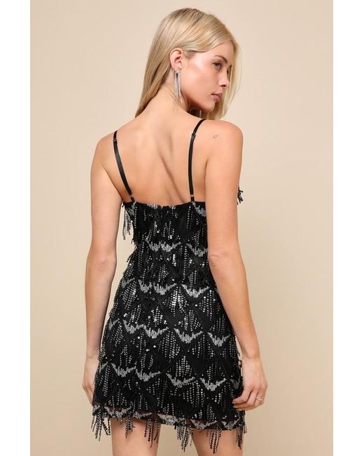 Lulus Black Signature Sparkle Sequin Fringe Bodycon Mini Dress