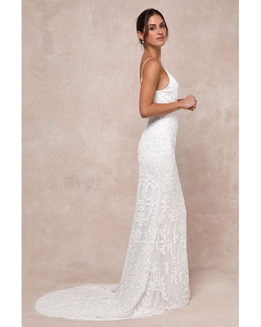 Lulus Natural Everlasting Passion Sequin Beaded Backless Maxi Dress