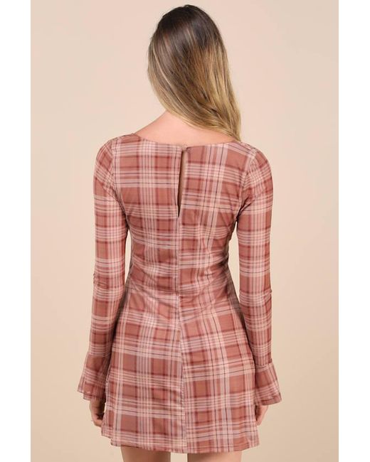 Lulus Pink Especially Adored Plaid Long Sleeve Mini Dress