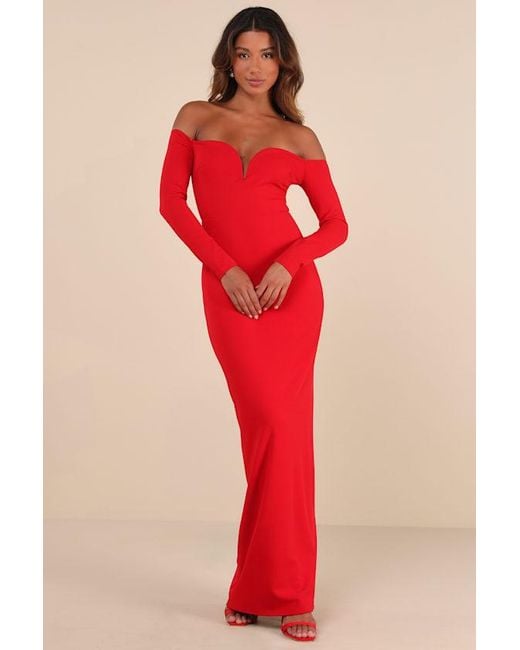Red off the shoulder dress long sleeve hotsell