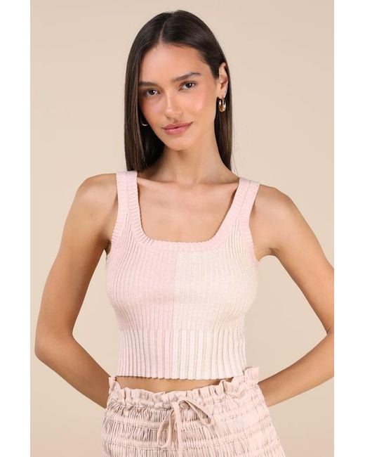 Lulus Natural Made To Be Mod Blush Color Block Ribbed Cropped Tank Top