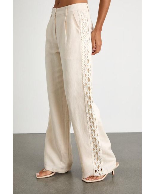 Lulus Natural Vannah Linen Crochet Lace Wide-Leg Pants