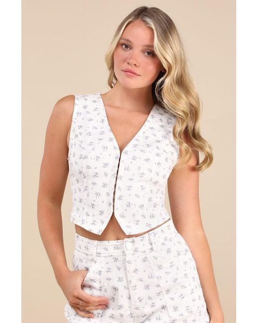 Lulus White Hanan Ditsy Floral Twill Hook-And-Eye Vest Top
