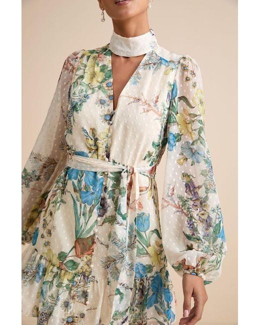 Lulus White Ayame Floral Swiss Dot Balloon Sleeve Mini Dress