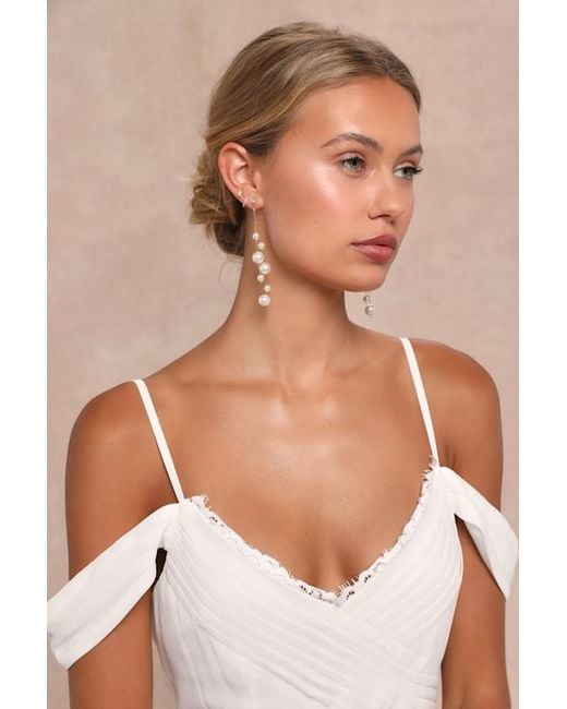 Lulus Metallic Exceedingly Elevated Pearl Rhinestone Drop Earrings
