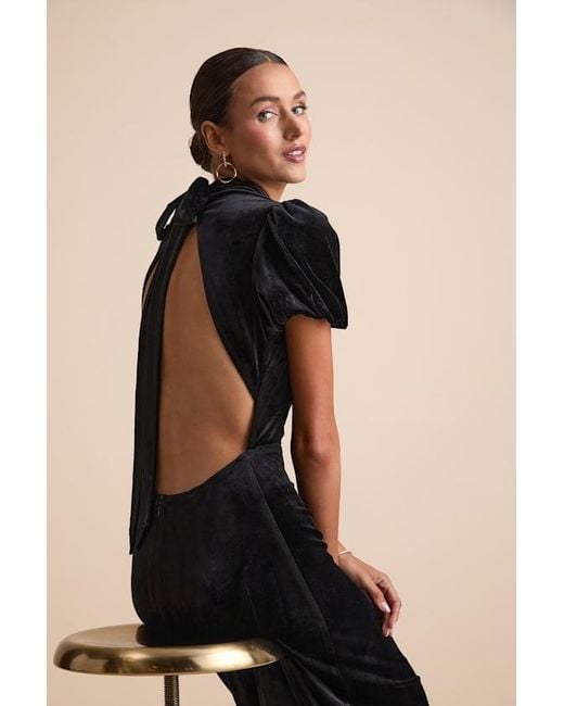 Lulus Black Fabulous Intuition Velvet Backless Column Midi Dress