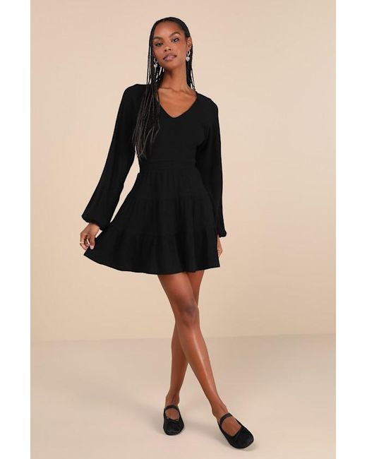 Lulus Black Adorable Option Long Sleeve Mini Sweater Dress