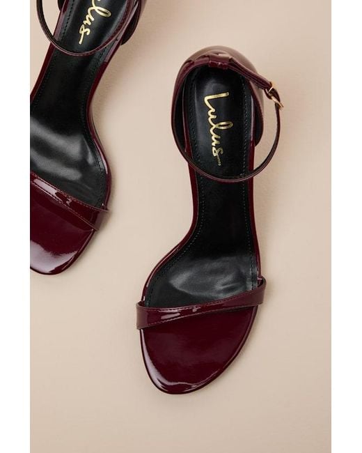 Lulus Pink Dottie Wine Patent Ankle Strap High Heel Sandals