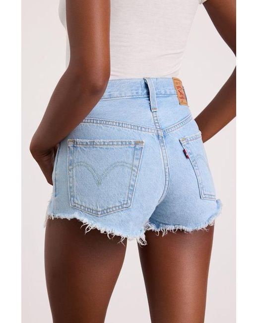 Levi's White 501 Micro Light Wash Distressed High-Rise Denim Shorts