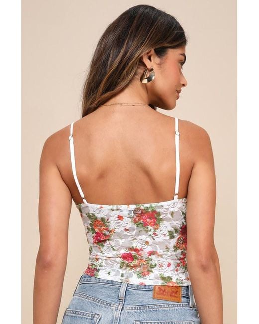 Lulus White Precious Flirt Floral Sheer Lace Cropped Cami Top