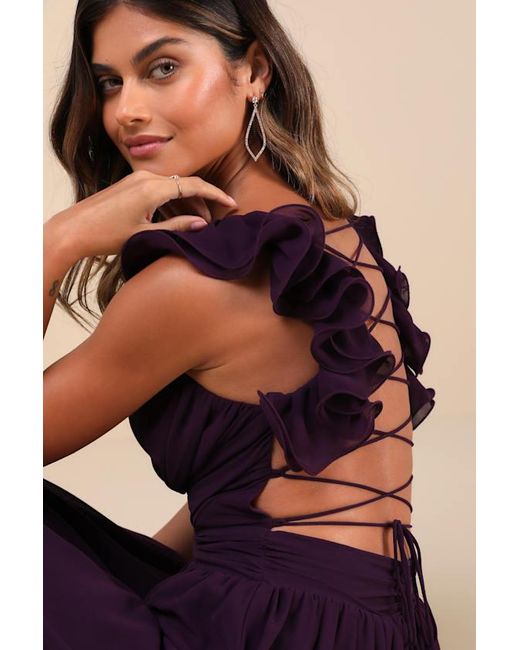 Lulus Purple Soiree Celebration Ruffled Lace-Up Maxi Dress