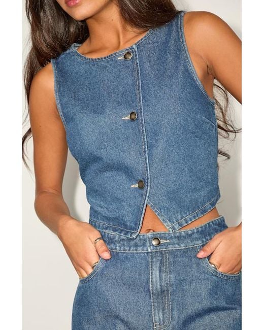 Lulus Blue Dayton Medium Wash Denim Vest Top