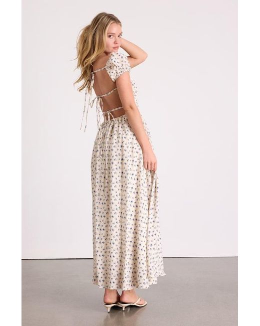 Lulus White Wanda Ditsy Floral Tie-Back Puff Sleeve Maxi Dress