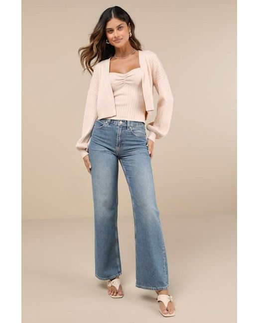 Lulus Natural Cutest Duet Knit Cami Top And Cardigan Sweater Set