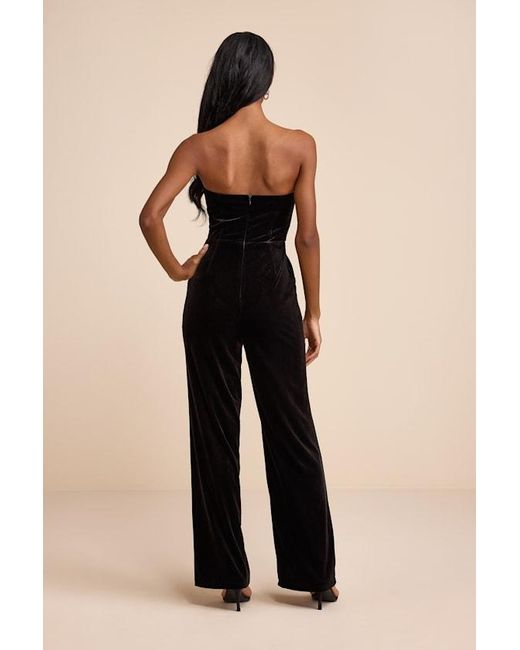 Lulus Natural Prudence Velvet Bow Straight Leg Jumpsuit