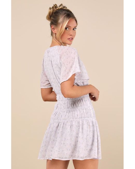 Lulus Natural Chrislyn Light Floral Flutter Sleeve Mini Dress