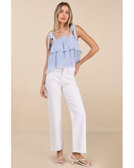 Lulus Blue Tiers To Summer Tie-Strap Tiered Tank Top