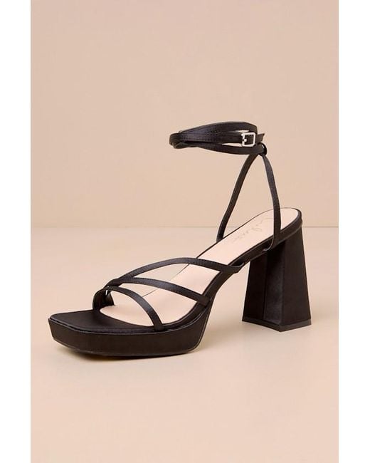 Lulus Blue Antonnia Satin Strappy High Heel Ankle Wrap Sandals