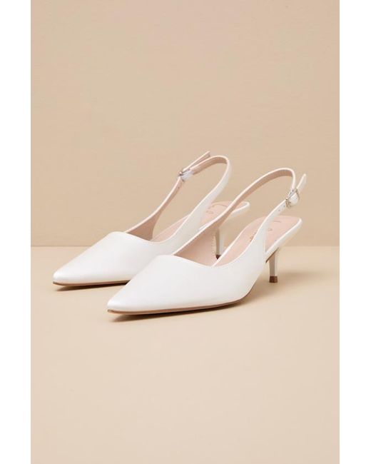 Lulus Natural Agnesca Satin Slingback Kitten Heel Pumps