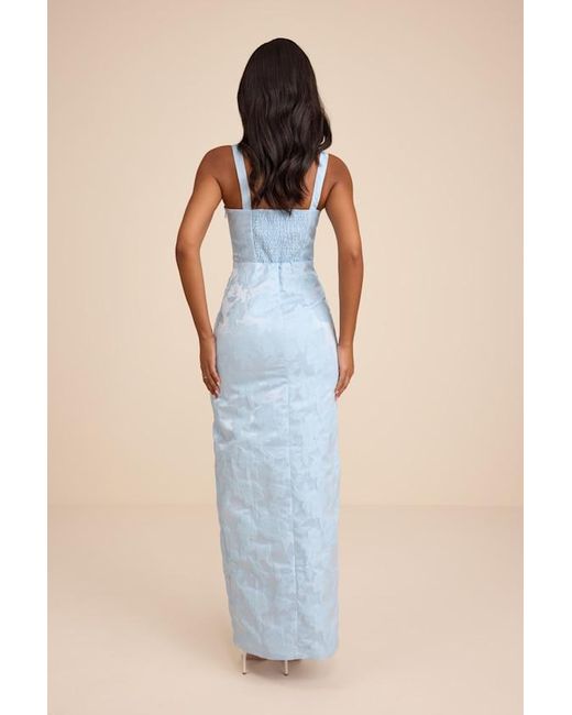 Lulus Blue Demina Floral Jacquard Bustier Maxi Dress
