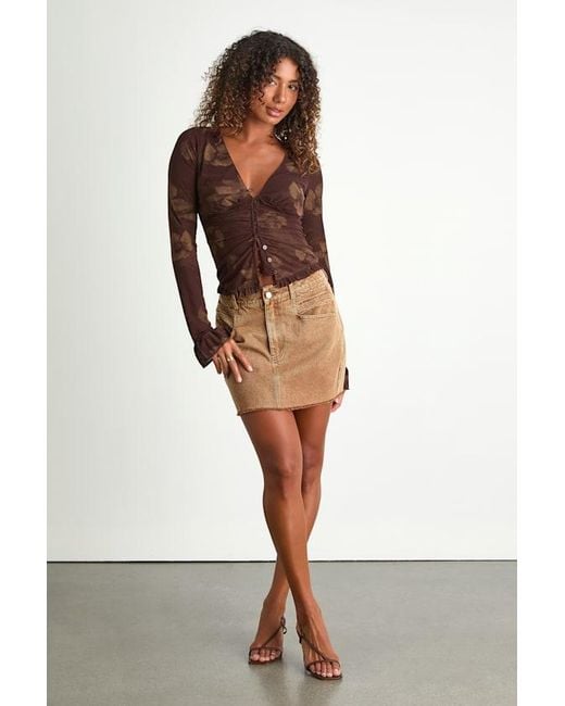 Lulus Brown Glynn Floral Mesh Long Sleeve Top