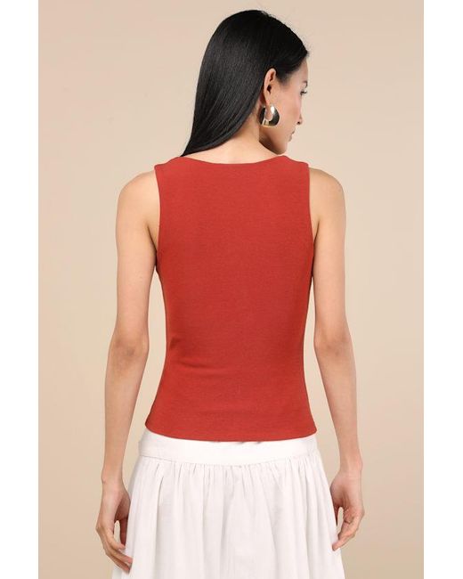 Lulus Red Kosta Ruched Jersey Knit Tank Top