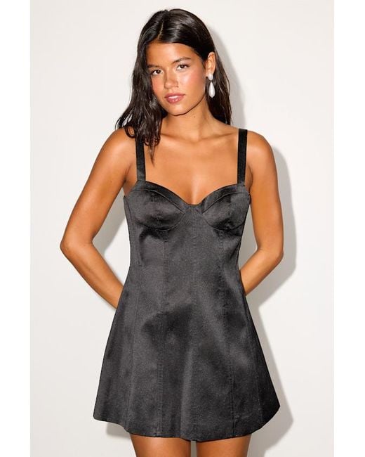 Lulus Black Malisse Satin Bustier Mini Dress