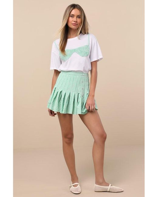 JACQUIE THE LABEL Green Natalia Gingham Pleated Mini Skirt