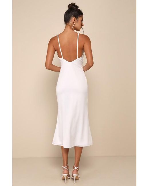 Lulus Natural Extravagantly Sleek Satin Sleeveless Bow Midi Dress