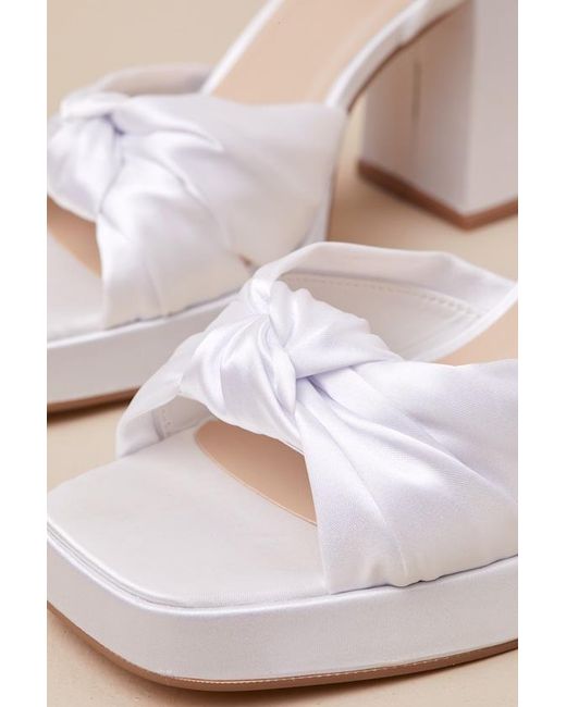 Lulus Natural Remie Satin Knotted Platform High Heel Sandals