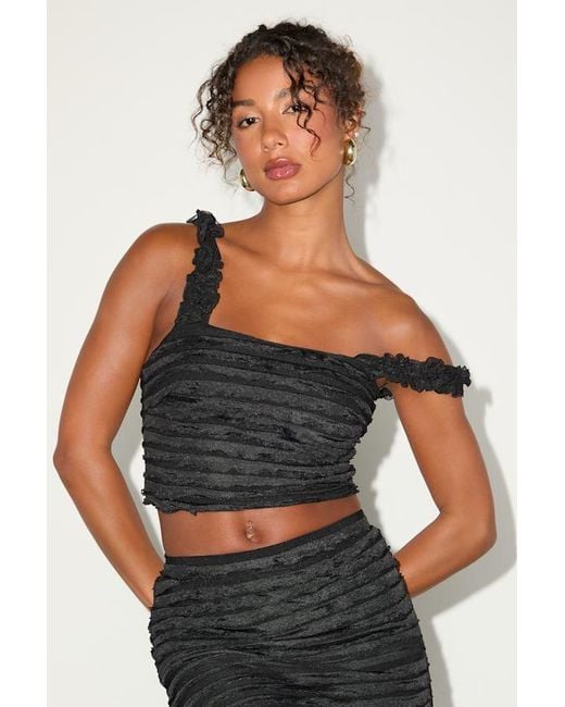 Lulus Black Arcelia Ruffled Crop Tank Top