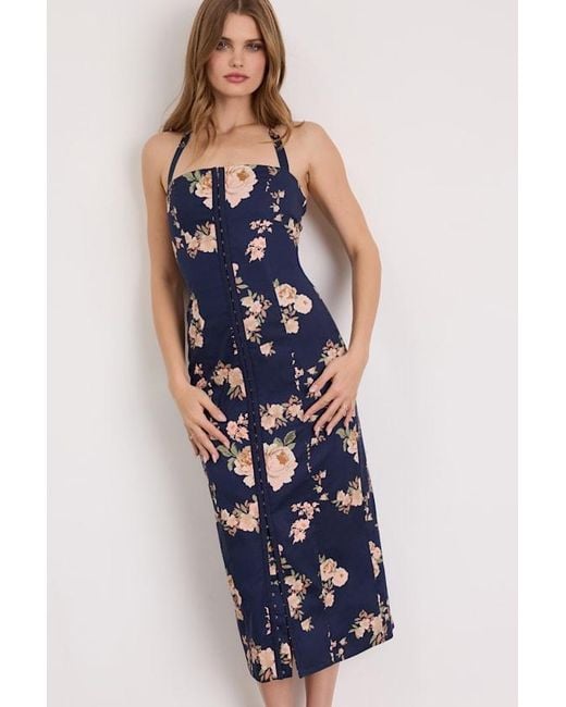 Lulus Blue Arrosa Floral Halter Midi Dress