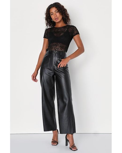 Lulus Black Clearly Sultry Lace Sheer Short Sleeve Top