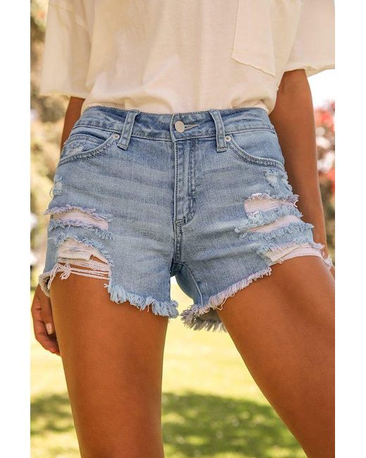 Just Black Blue Kasenya Light Wash Mid-Rise Super Destroyed Shorts