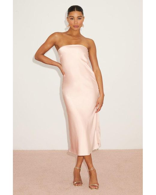 Lulus Natural Effortless Bliss Satin Strapless Cowl Back Midi Dress