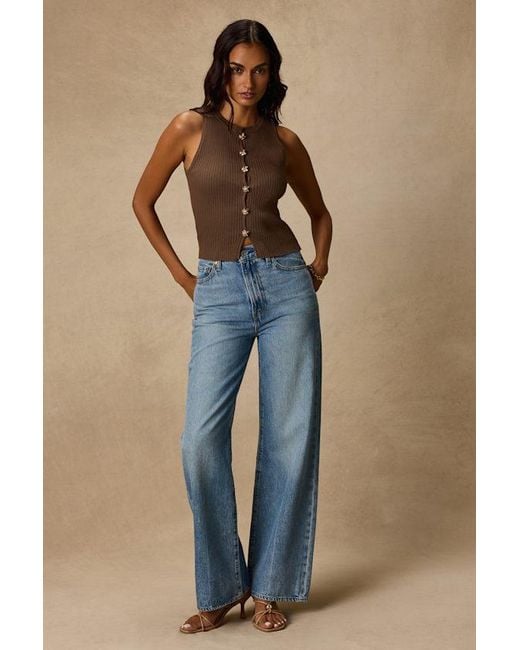 Lulus Brown Conceptually Chic Ribbed Knit Button-Front Tank Top