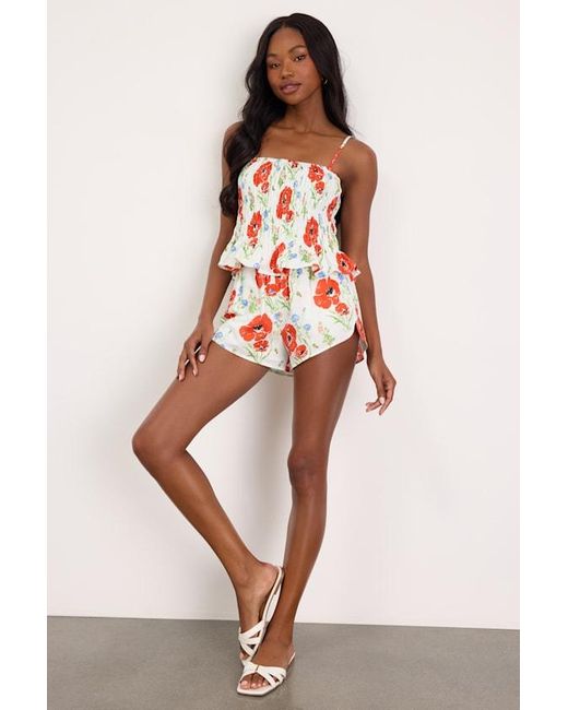 Lulus Red Delaina Multi Floral Shorts