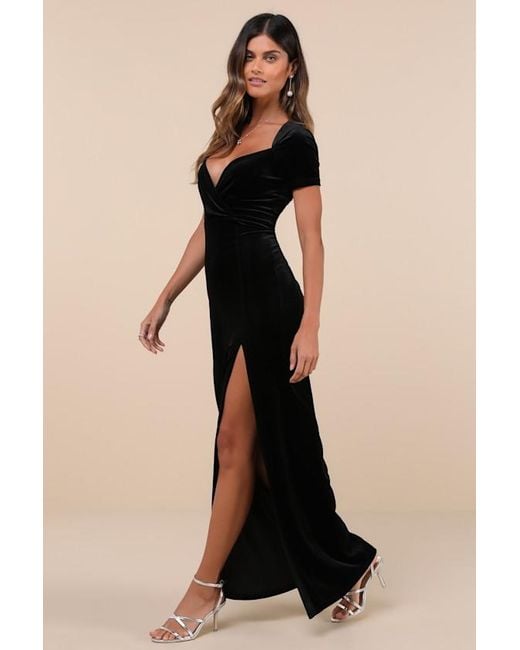 Lulus Black Eternal Elegance Velvet Short Sleeve Maxi Dress