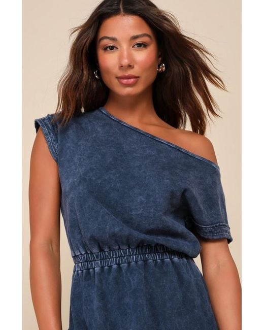 Lulus Blue Definite Beauty Washed Short Sleeve Mini Dress