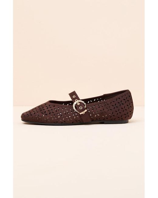 Lulus Brown Nanette Eyelet Buckle Ballet Flats