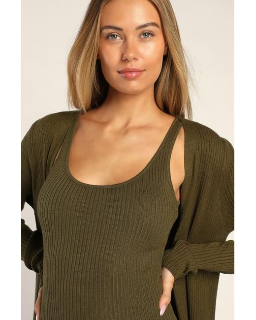 Lulus Women's Green Layer Lover Ribbed Knit Two-Piece Dress