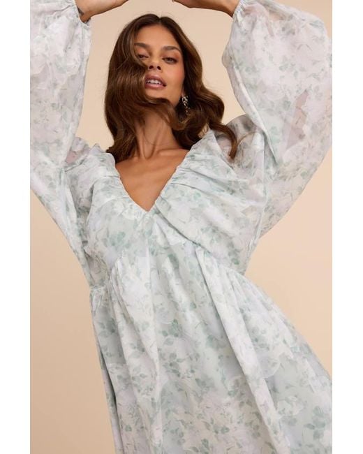 Lulus Gray Halen Floral Long Sleeve Mini Dress