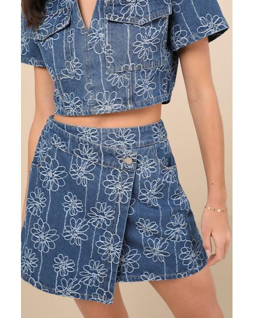 Lulus Blue Nicest Aura Medium Wash Embroidered Denim Two-Piece Dress