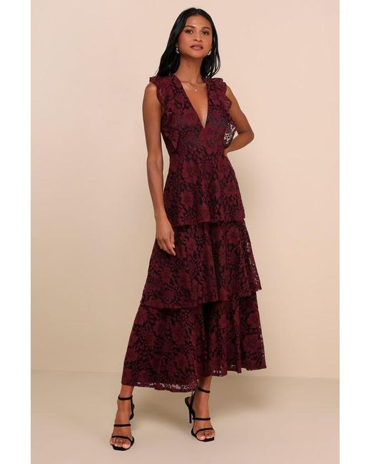 Lulus Molinetto Lace Ruffled Tiered Sleeveless Maxi Dress