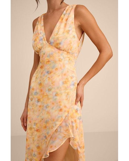 Lulus Natural Laraline Multi Floral Ruffled Cowl Back Maxi Dress