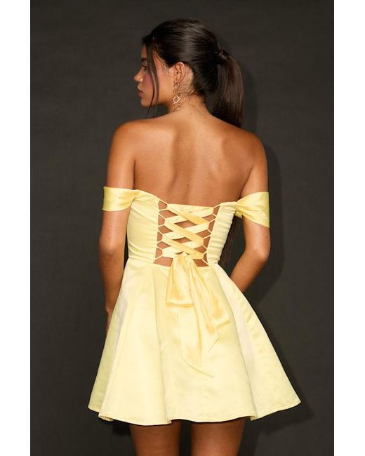 Lulus Black Rhylee Satin Lace-Up Off-The-Shoulder Mini Dress